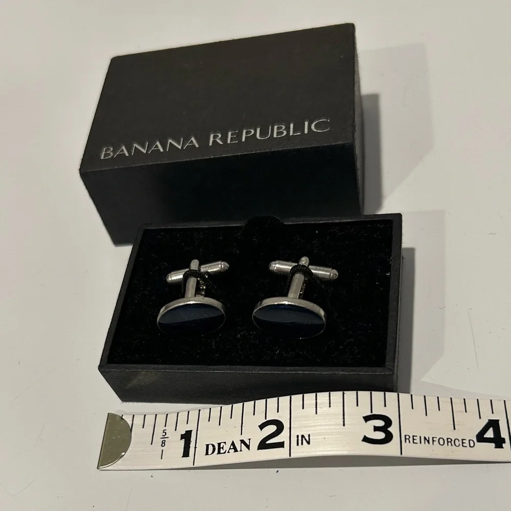 Banana Republic Silver Tone Polar Blue Domed Enamel Cuff Links - Picture 6 of 6